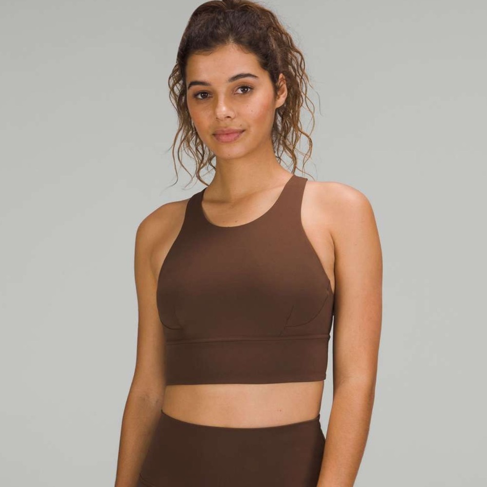 lululemon athletica Brown High-Neck Longline Sports Bra